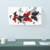 Banderoles Papillons noirs et rouges volants (Salon professionnel)