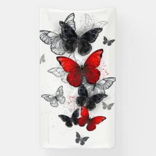 Banderoles Papillons noirs et rouges volants