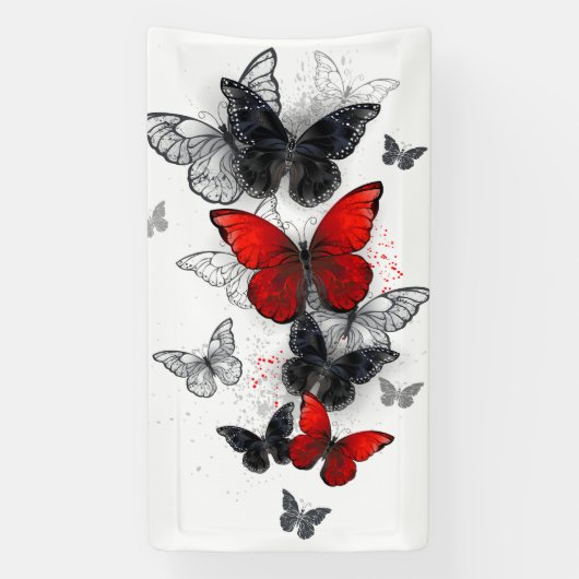 Banderoles Papillons noirs et rouges volants (Verticale)