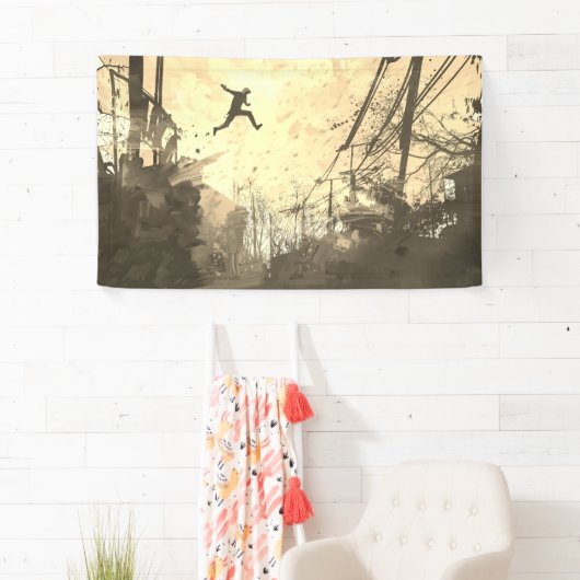 Banderoles Parkour Urban Obstacle Course Modern Sepia (En situation)