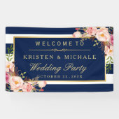 Banderoles Parti de mariage floral bleu marine moderne (Horizontal)