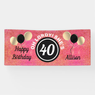Banderoles Parti noir rose pour 40e anniversaire personnalis