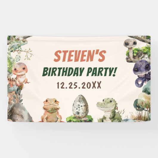 Banderoles Partie Anniversaire de enfant de reptile (Horizontal)