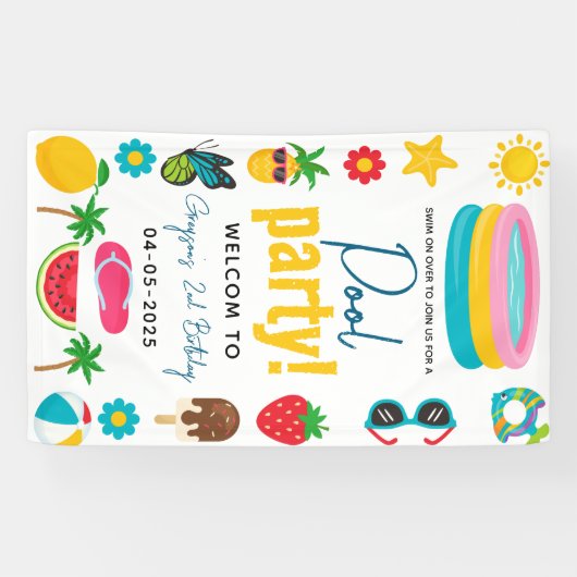 Banderoles Partie du pool | Anniversaire D'Été Moderne (Horizontal)