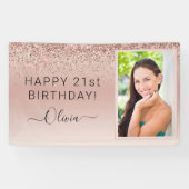 Banderoles Parties scintillant Anniversaire Photo Blush Rose  (Horizontal)