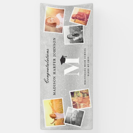 Banderoles Parties scintillant Argent Monogramme 6 Photo Grad (Vertical)