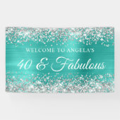 Banderoles Parties scintillant Argent Turquoise Foil 40 & Fab (Horizontal)
