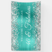 Banderoles Parties scintillant Argent Turquoise Foil 40 & Fab (Vertical)