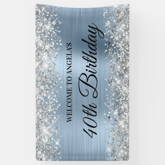 Banderoles Parties scintillant argentée Bleu clair Phuile Bie (Vertical)