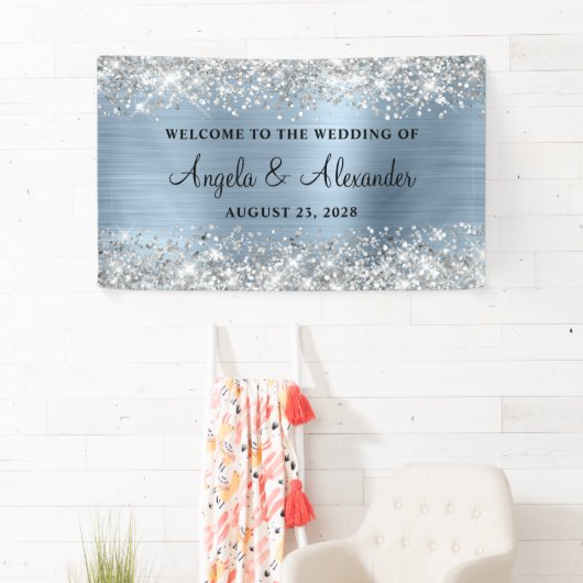 Banderoles Parties scintillant argentée Lumière Bleu Mariage  (En situation)