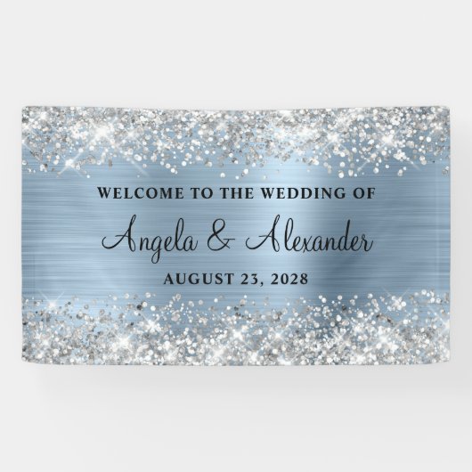 Banderoles Parties scintillant argentée Lumière Bleu Mariage  (Horizontal)