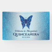 Banderoles Parties scintillant Bleu Quinceanera Anniversaire (Horizontal)