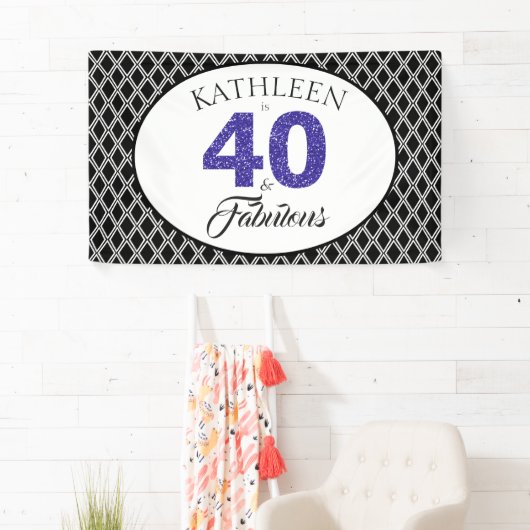 Banderoles Parties scintillant bleue 40 et fabuleuse coutume  (En situation)