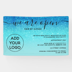 Banderoles Parties scintillant bleue ombre logo rose vif Nous