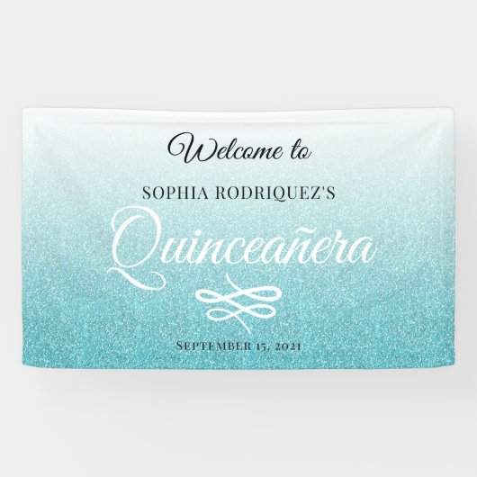 Banderoles Parties scintillant bleue Quinceañera 15e annivers (Horizontal)