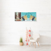 Banderoles Parties scintillant bleue turquoise 70e anniversai (En situation)