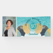 Banderoles Parties scintillant bleue turquoise 80e anniversai (Horizontal)