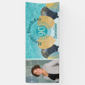 Banderoles Parties scintillant bleue turquoise 90e anniversai (Vertical)