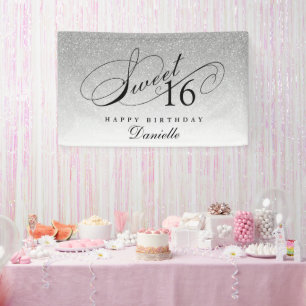 Banderoles Parties scintillant d'argent douce 16 Anniversaire
