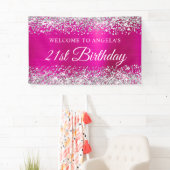 Banderoles Parties scintillant d'argent Hot Pink Foil 21e ann (En situation)
