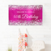 Banderoles Parties scintillant d'argent Hot Pink Foil 50e ann (En situation)