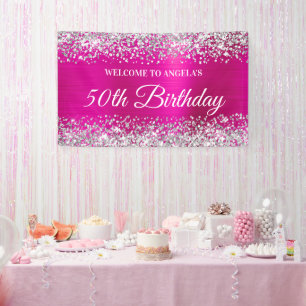 Banderoles Parties scintillant d'argent Hot Pink Foil 50e ann