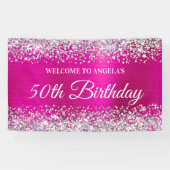 Banderoles Parties scintillant d'argent Hot Pink Foil 50e ann (Horizontal)