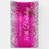 Banderoles Parties scintillant d'argent Hot Pink Foil 50e ann (Vertical)