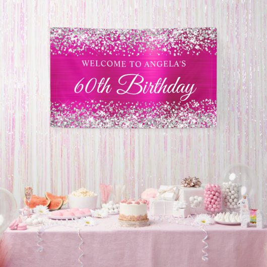 Banderoles Parties scintillant d'argent Hot Pink Foil 60e ann (Fête)