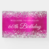 Banderoles Parties scintillant d'argent Hot Pink Foil 60e ann (Horizontal)