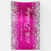 Banderoles Parties scintillant d'argent Hot Pink Foil 60e ann (Vertical)