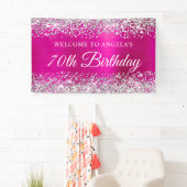 Banderoles Parties scintillant d'argent Hot Pink Foil 70e ann (En situation)