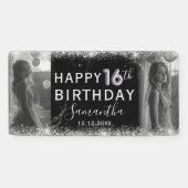 Banderoles Parties scintillant d'argent moderne 16e anniversa (Horizontal)