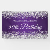 Banderoles Parties scintillant d'argent Royal violet 50e anni (Horizontal)