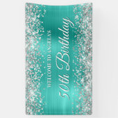 Banderoles Parties scintillant d'argent Turquoise Foil 50e an (Vertical)
