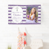 Banderoles Parties scintillant d'argent violet première saint (En situation)