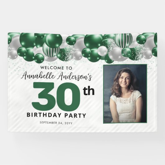 Banderoles Parties scintillant de ballon en argent Emerald Gr (Horizontal)
