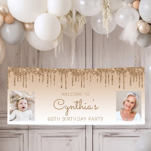 Banderoles Parties scintillant de goutte d'or Deux photo 60e 