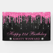 Banderoles Parties scintillant de séchage rose et noir 21e an (Horizontal)