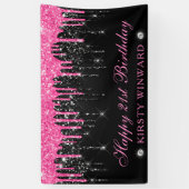 Banderoles Parties scintillant de séchage rose et noir 21e an (Vertical)