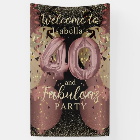 Banderoles Parties scintillant d'or noir et Rose 40e annivers (Vertical)