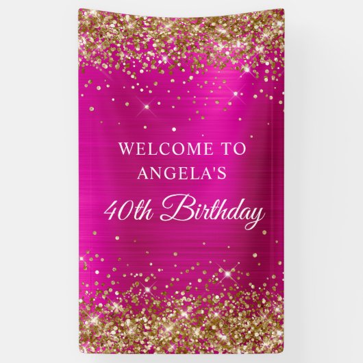 Banderoles Parties scintillant d'or Pink Hot Foil 40e anniver (Vertical)