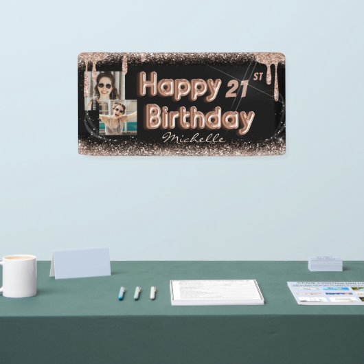 Banderoles Parties scintillant d'or Rose noir moderne N'impor (Salon professionnel)