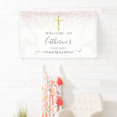 Banderoles Parties scintillant d'or rose Sainte Communion Bie (En situation)