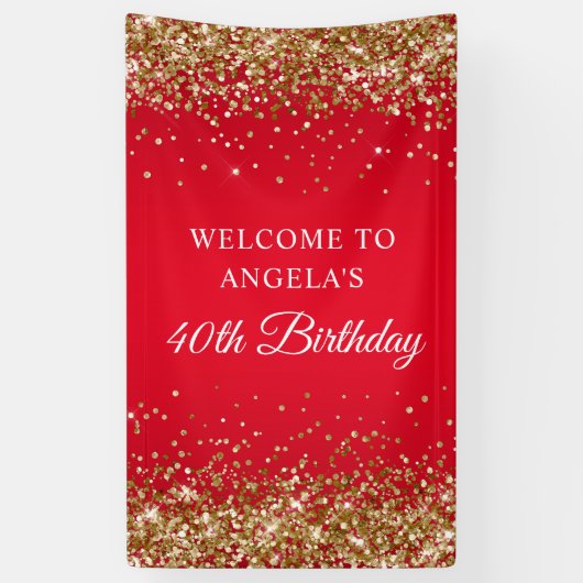 Banderoles Parties scintillant d'or rouge 40e anniversaire Ve (Vertical)