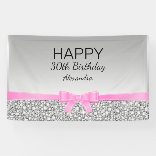 Banderoles Parties scintillant Élégante Et Ruban Rose Anniver (Horizontal)