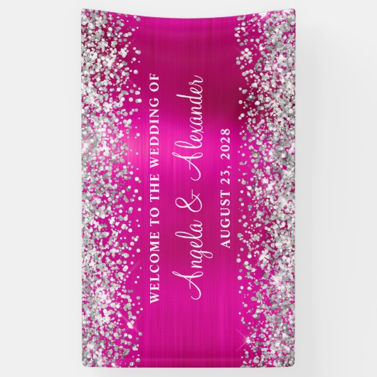 Banderoles Parties scintillant en argent Hot rose Foil Mariag (Vertical)