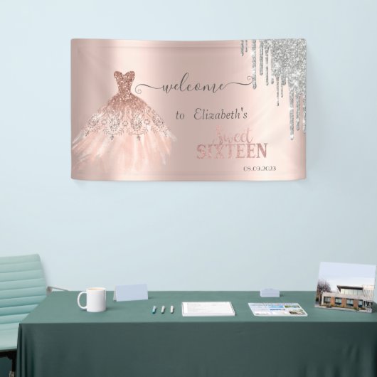 Banderoles Parties scintillant en argent, Robe Rose Gold Swee (Salon professionnel)