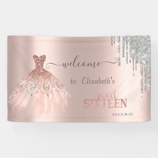 Banderoles Parties scintillant en argent, Robe Rose Gold Swee (Horizontal)