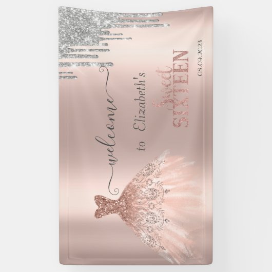 Banderoles Parties scintillant en argent, Robe Rose Gold Swee (Vertical)